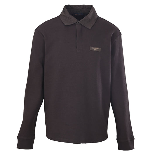 Louis Vuitton Waffle Long Sleeve Polo Shirt with Monogram Collar & Leather Patch | Designer Smart Casual Top