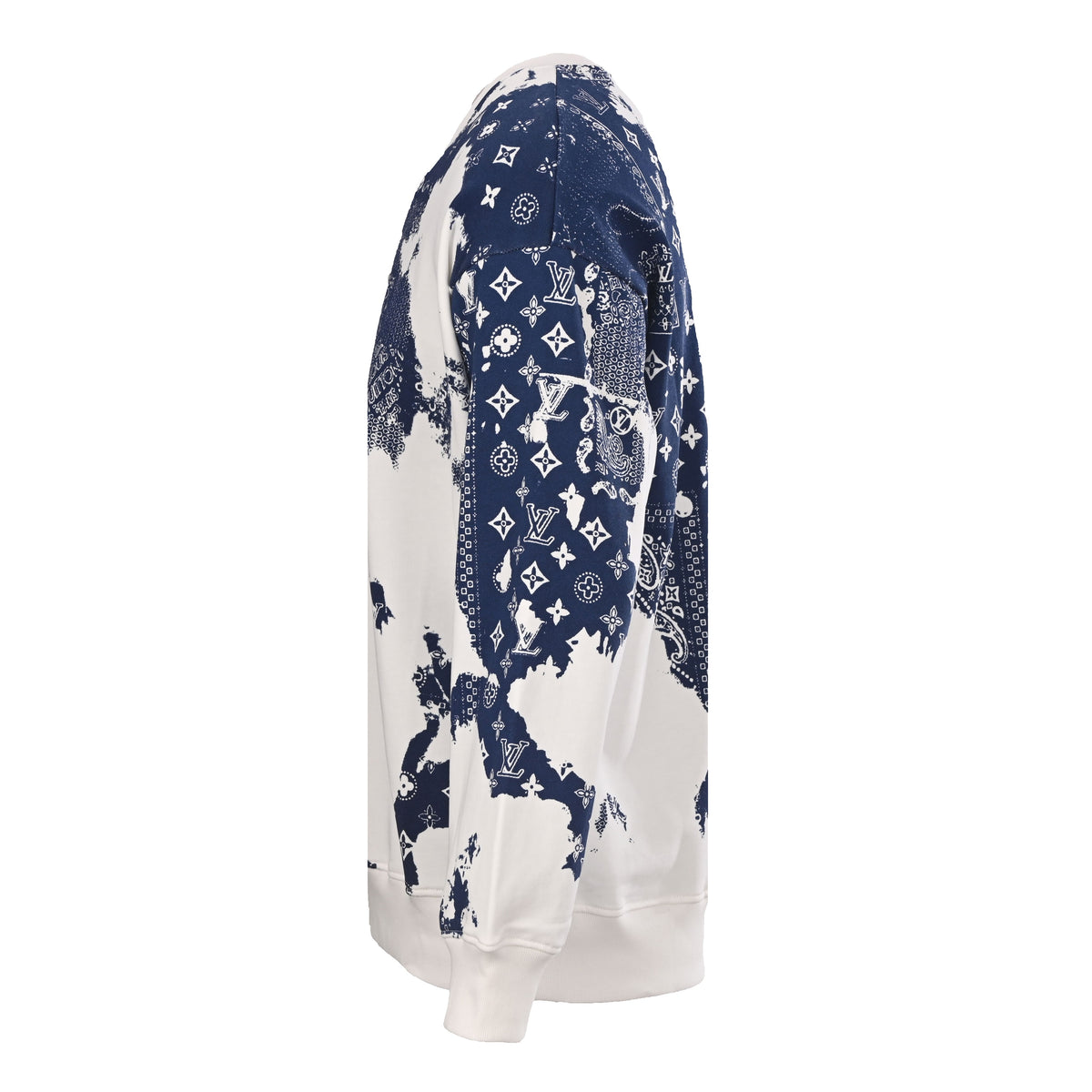 Louis Vuitton Navy and Cream Bandana Paisley Monogram Sweatshirt, Relaxed-Fit Cotton Crewneck with Tie-Dye Effect Streetwear Print