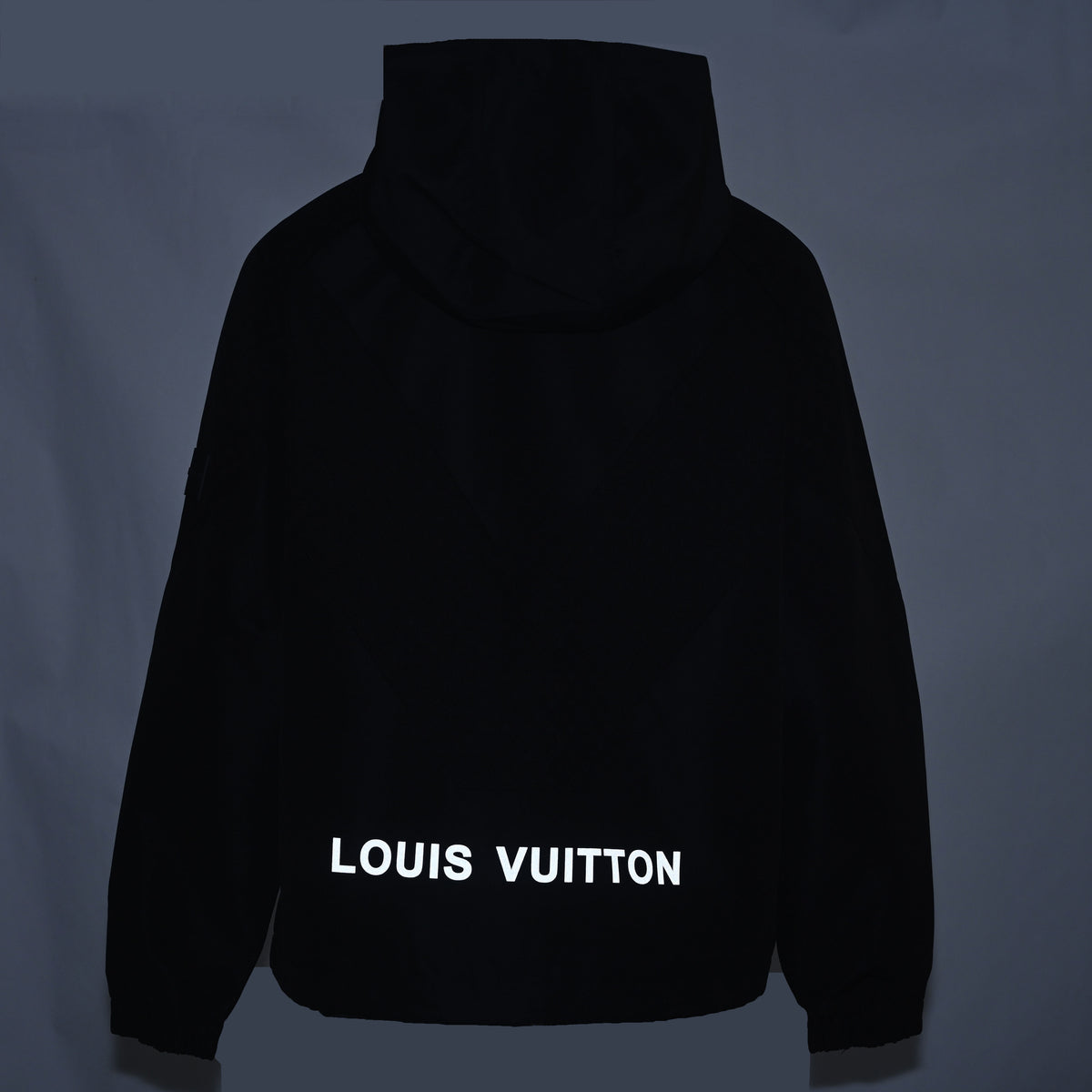 Louis Vuitton Black Lightweight Hooded Zip-Up Jacket with Tonal Panels, Silver-Tone Hardware and Back Logo Lettering for Travel and Casual Layering