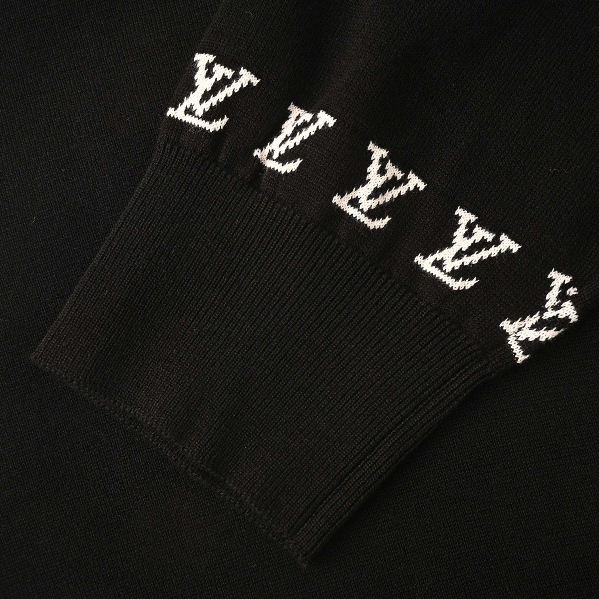 Louis Vuitton Letter Embroidered Cotton Crewneck Sweater with Sleeve Logo Detail | Designer Casual Knitwear