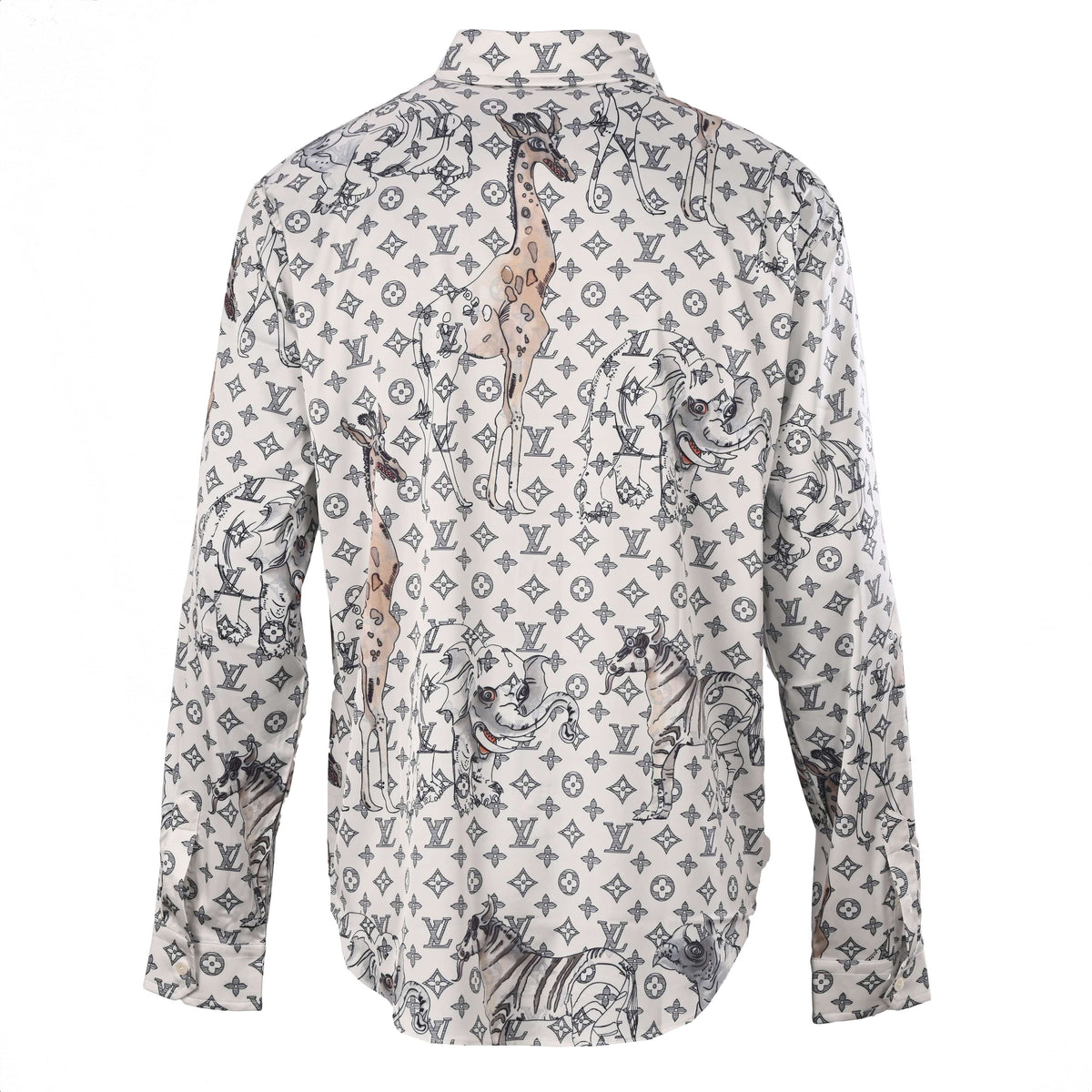 Louis Vuitton Zoo Animal Print Long Sleeve Shirt - Tencel Twill Satin Designer Resortwear Statement Top