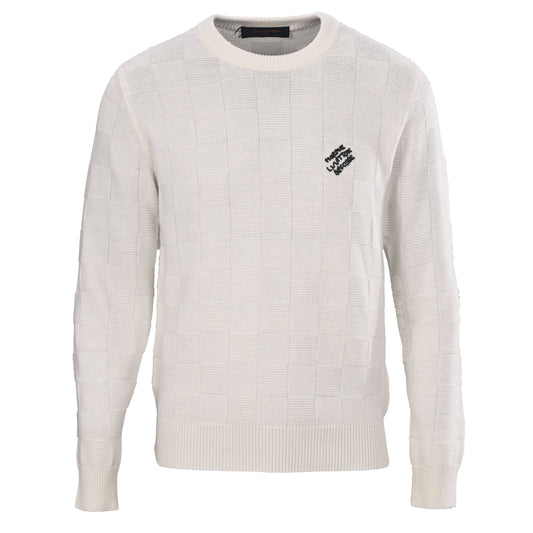 Louis Vuitton Checkerboard Beaded Embroidery Crewneck Sweater – Designer Statement Knitwear
