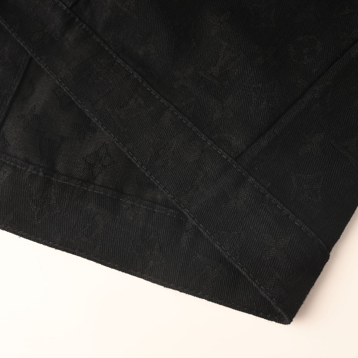 Louis Vuitton Black Tonal Monogram Denim Shacket, Unisex Button-Up Jean Jacket with Slub Jacquard Texture, Point Collar and Twin Chest Pockets