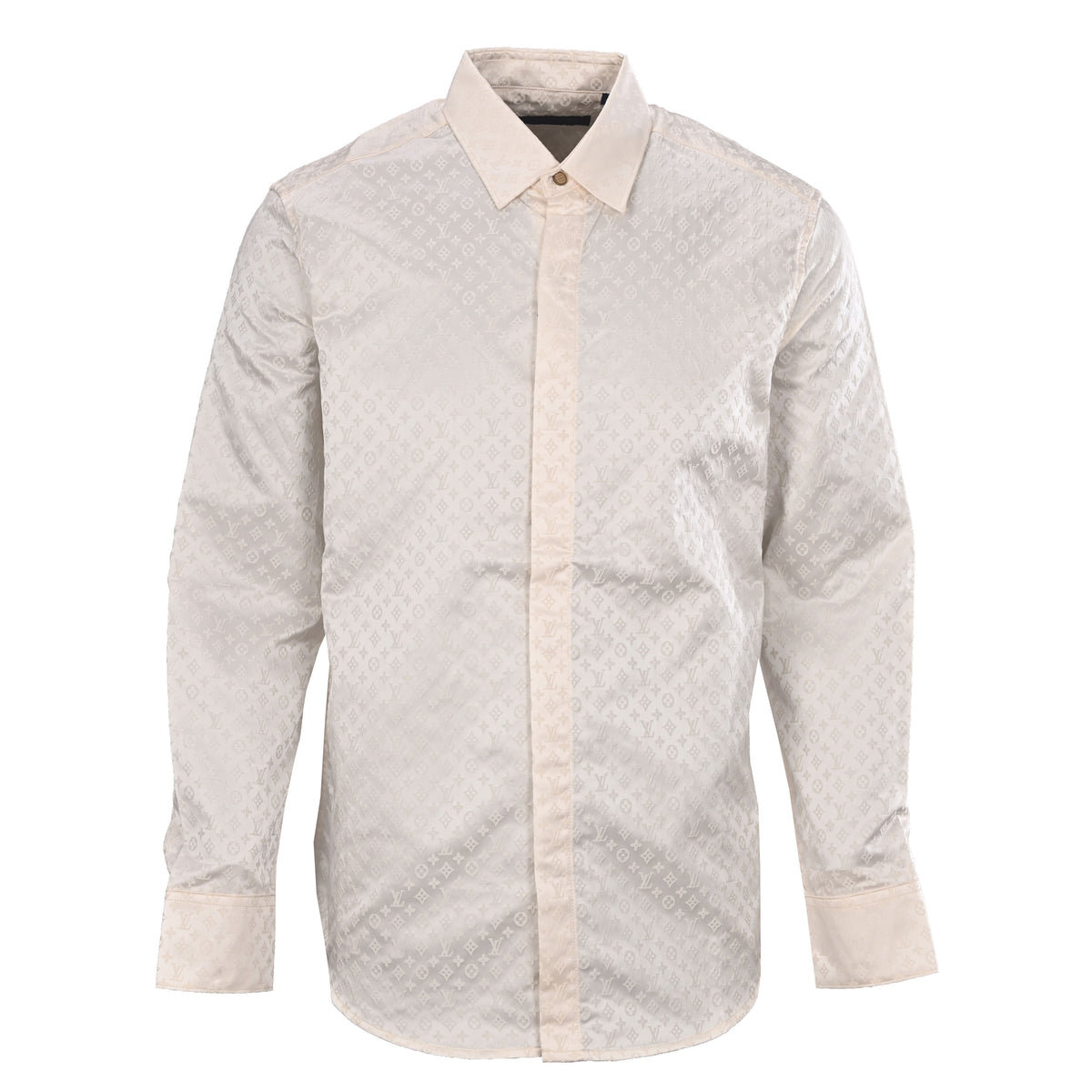 Louis Vuitton Tonal Jacquard Mulberry Silk Long-Sleeve Shirt | Luxury Designer Evening & Smart Casual Style
