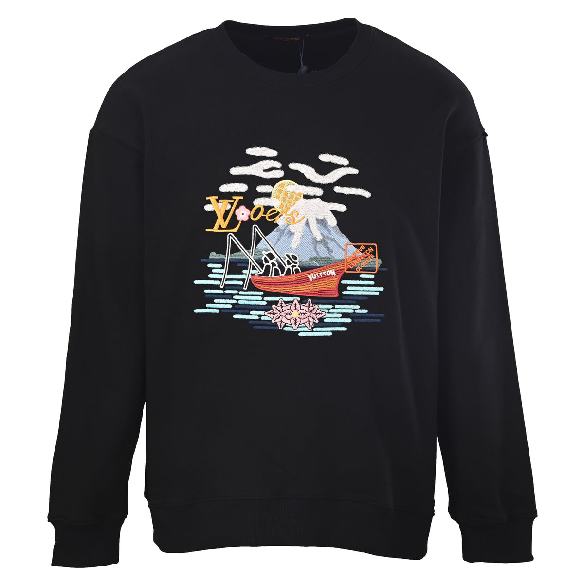 Louis Vuitton Mount Fuji & Boat Embroidered Crewneck Sweatshirt – Designer Casual Streetwear