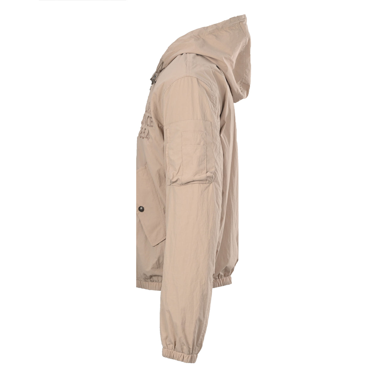 Louis Vuitton Beige Reversible Hooded Windbreaker, Crinkled Nylon Zip-Up Utility Jacket with Blue Monogram Print and Sleeve Pocket