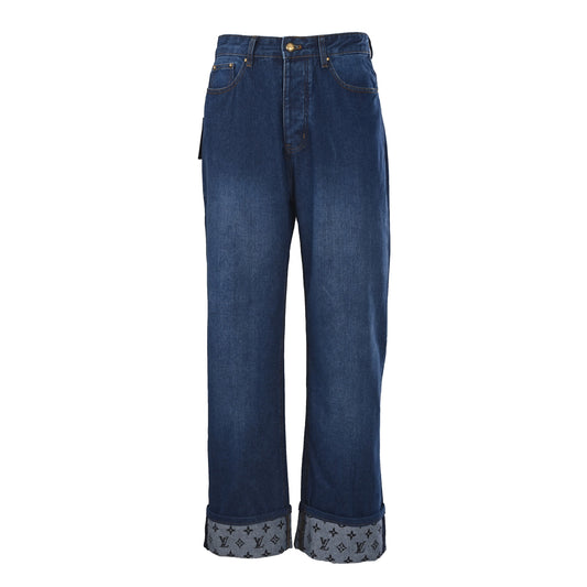 Louis Vuitton Monogram Cuffed Straight-Leg Denim Jeans | Luxury Casual Denim