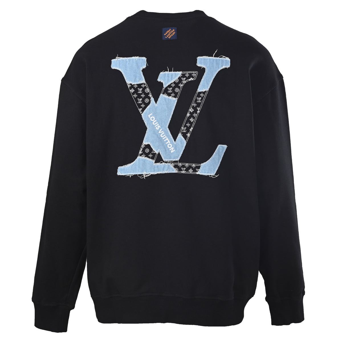 Louis Vuitton Denim Appliqué Letter Embroidered Crewneck Sweatshirt | Designer Textured Pullover for Casual Streetwear