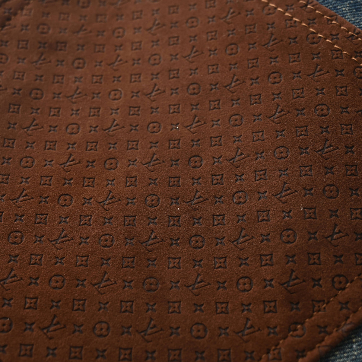 Louis Vuitton Washed Blue Straight-Leg Jeans with Brown Leather Back Pockets, Vintage-Inspired Designer Denim