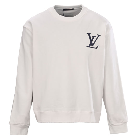 Louis Vuitton White Monogram Flower Graphic Sweatshirt, Unisex Oversized Cotton Crewneck with Raised Puff-Print Chest Logo and Statement Back Design