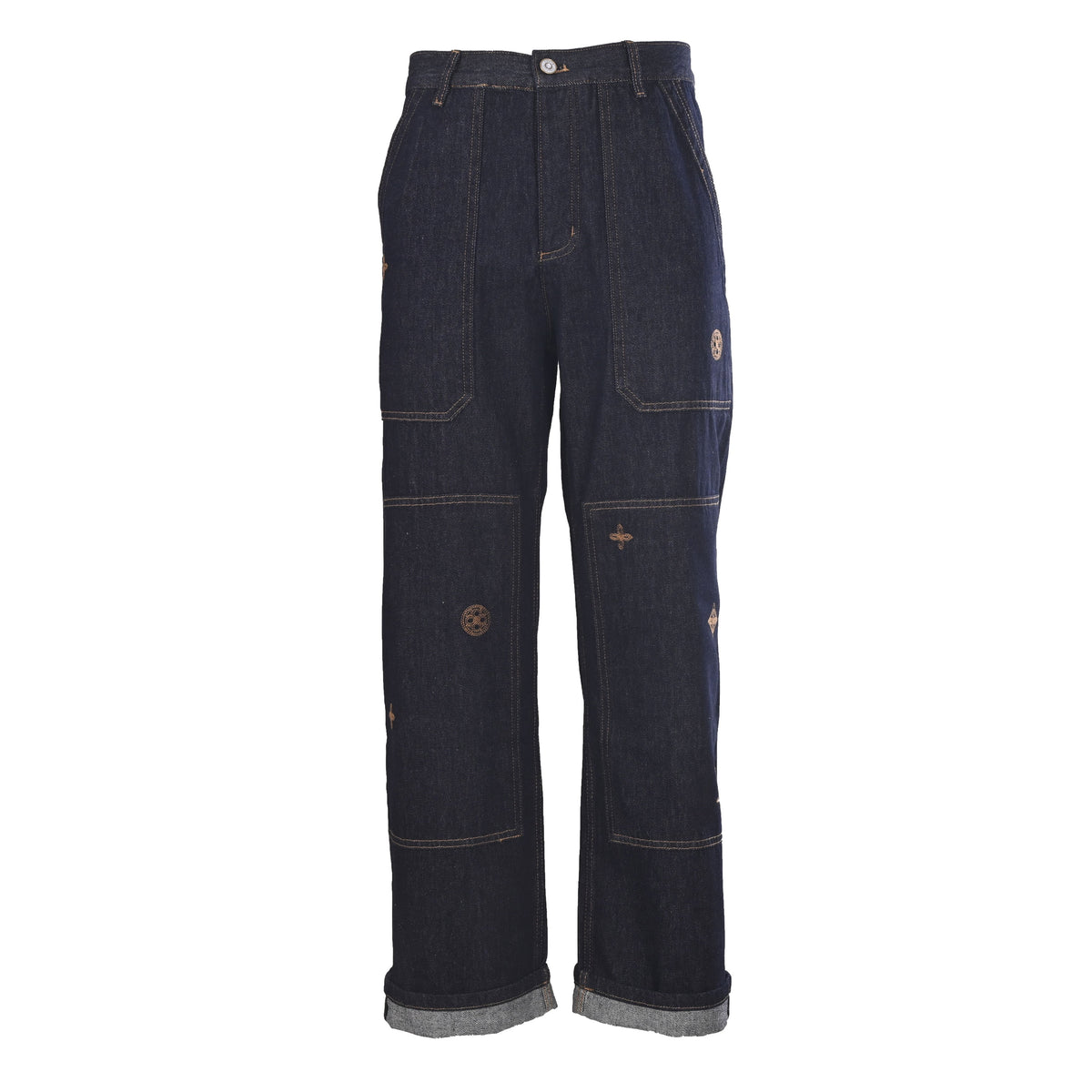 Louis Vuitton Panelled Embroidered Jeans | Full-Length Designer Denim Pants for Statement Casual Streetwear