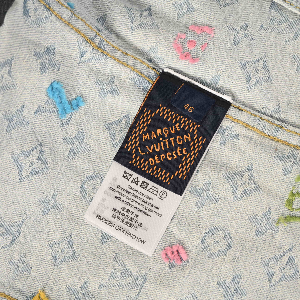 Louis Vuitton Candy-Color Monogram Embroidered Denim Jacket - Vintage Light Blue Cotton Jacquard Streetwear