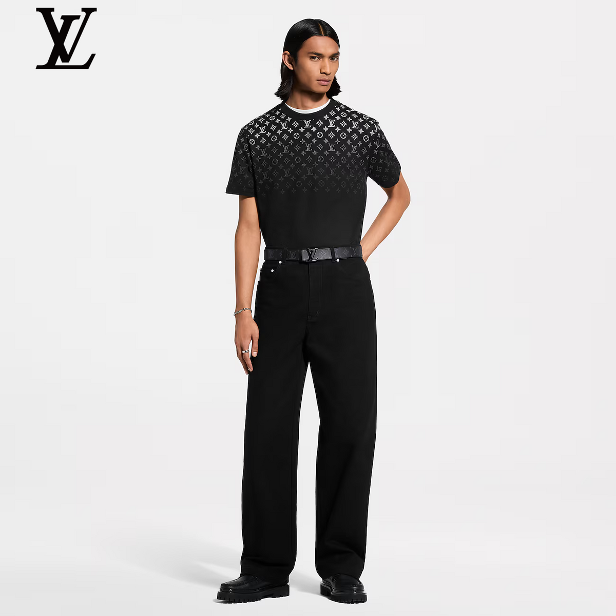Louis Vuitton Black Gradient Silver Monogram Cotton Short Sleeve Tee