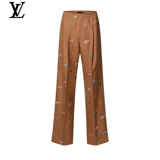 Louis Vuitton Brown Safari Animal-Print Drawstring Trousers