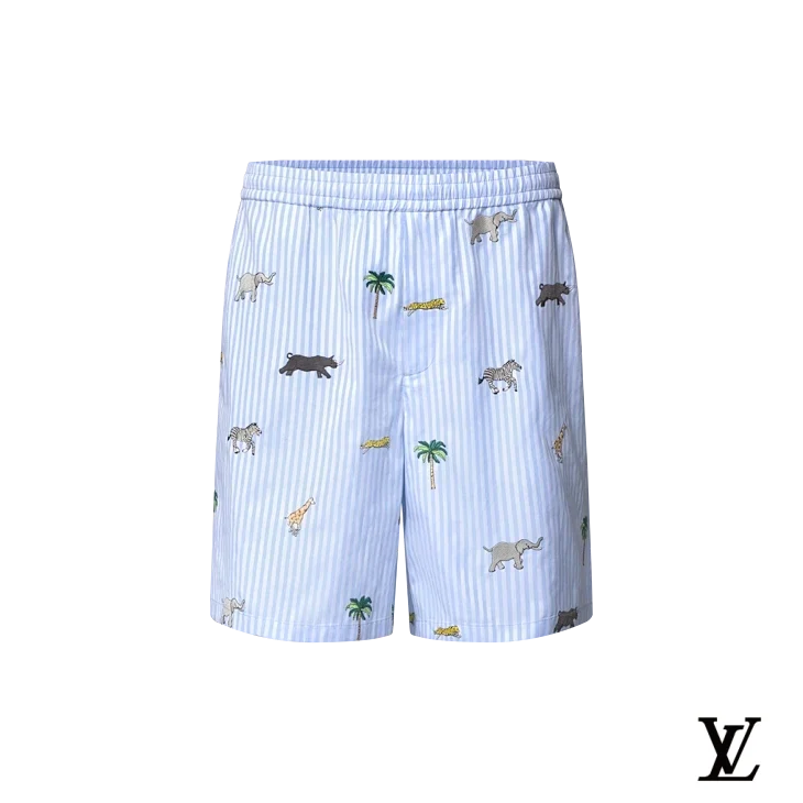 Louis Vuitton Light Blue Striped Animal-Print Shorts