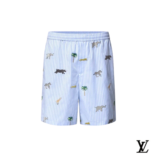 Louis Vuitton Light Blue Striped Animal-Print Shorts