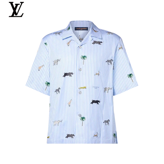 Louis Vuitton Striped Animal Print Camp Collar Shirt