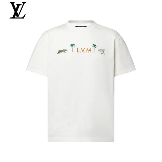 Louis Vuitton White LVM Animal Embroidery Short Sleeve T-Shirt