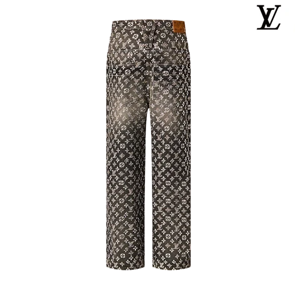 Louis Vuitton Vintage Grey Monogram Allover Print Wide-Leg Denim Pants