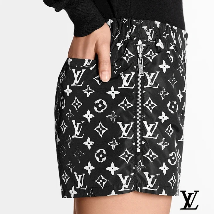 Louis Vuitton Black and White Monogram Print Swim Shorts
