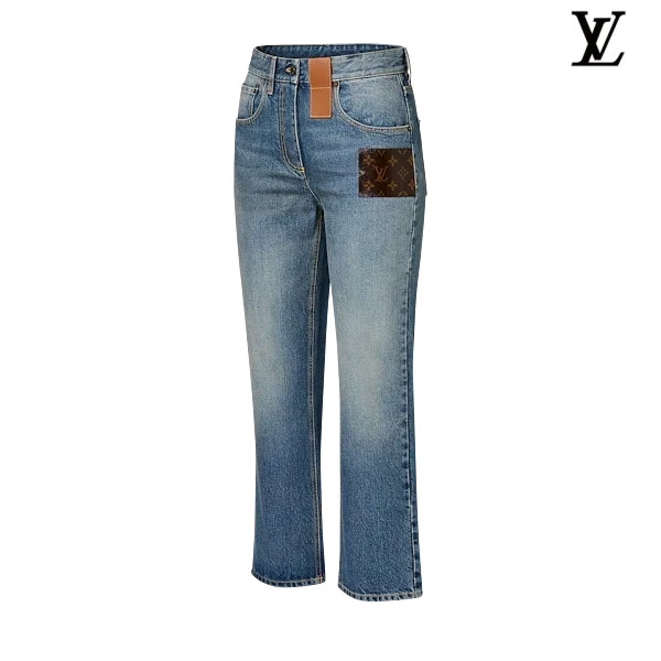 Louis Vuitton Light Blue Monogram Patch Flared Denim Pants