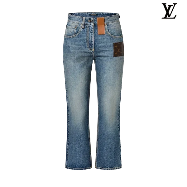 Louis Vuitton Light Blue Monogram Patch Flared Denim Pants