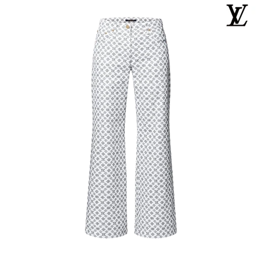 Louis Vuitton White Monogram Allover Print Flared Pants