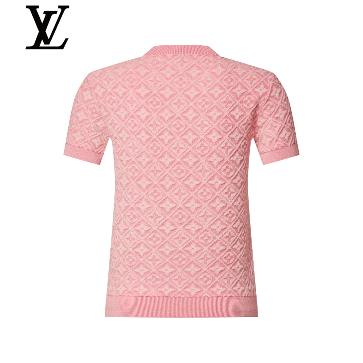 Louis Vuitton Pink Monogram Jacquard Short-Sleeve Knit Top