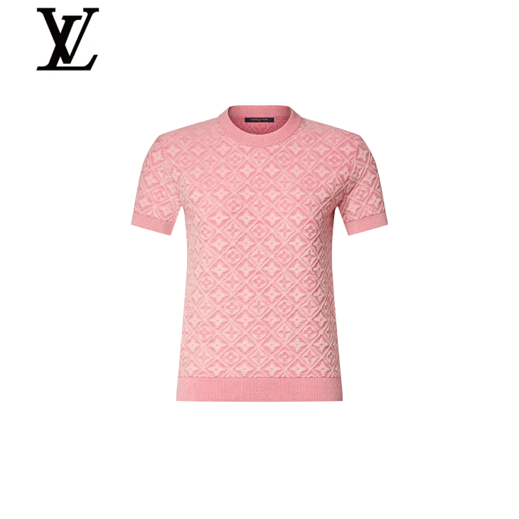 Louis Vuitton Pink Monogram Jacquard Short-Sleeve Knit Top