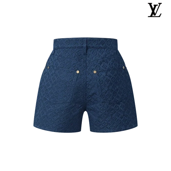Louis Vuitton Navy Monogram Embossed Denim Shorts