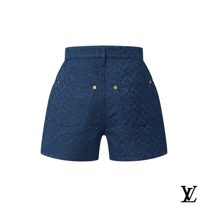 Louis Vuitton Blue Embossed Monogram Denim Shorts