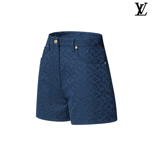 Louis Vuitton Navy Monogram Embossed Denim Shorts