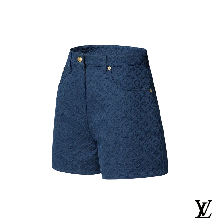 Louis Vuitton Blue Embossed Monogram Denim Shorts