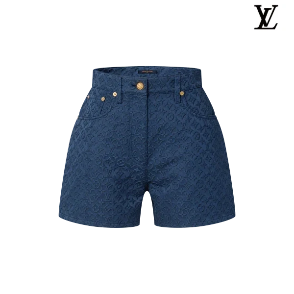 Louis Vuitton Navy Monogram Embossed Denim Shorts