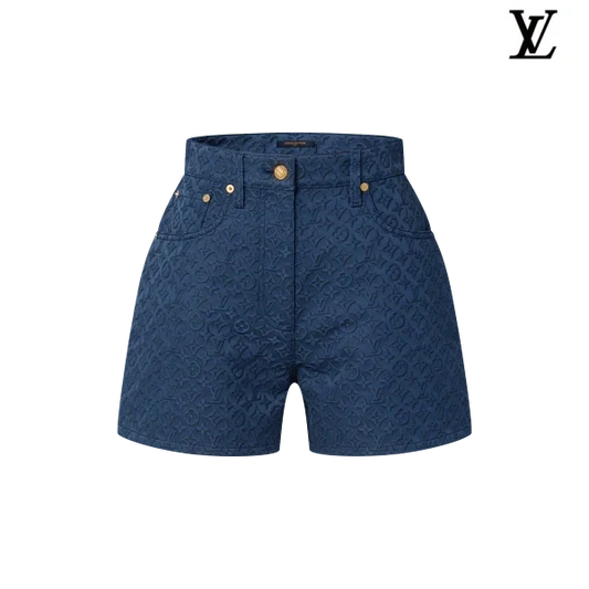 Louis Vuitton Navy Monogram Embossed Denim Shorts
