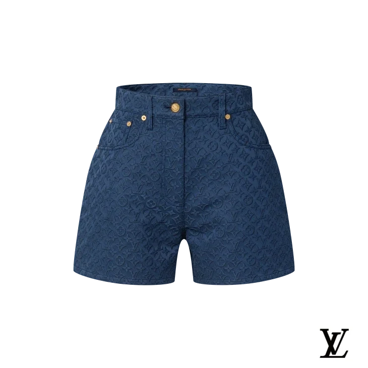 Louis Vuitton Blue Embossed Monogram Denim Shorts