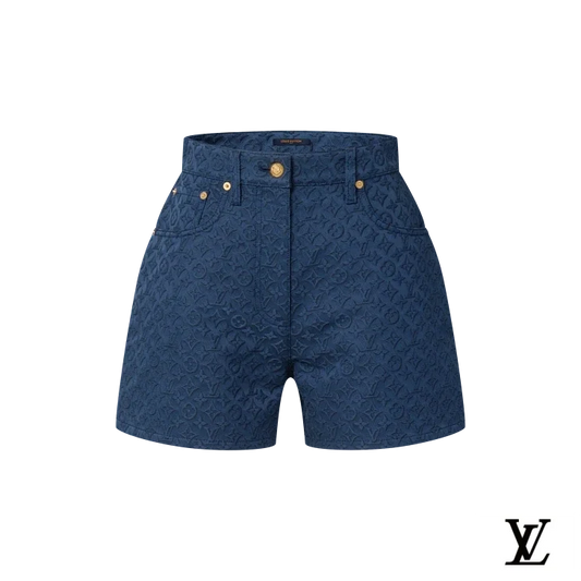 Louis Vuitton Blue Embossed Monogram Denim Shorts