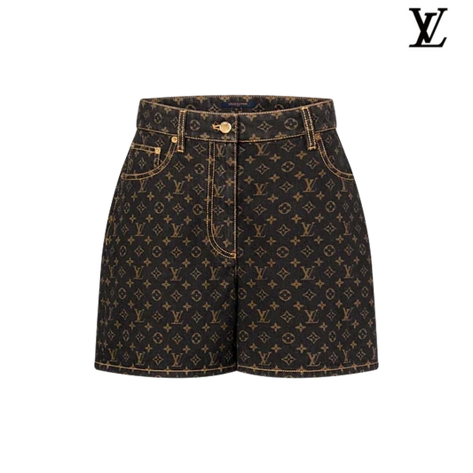 Louis Vuitton Black Monogram Allover Print Denim Shorts