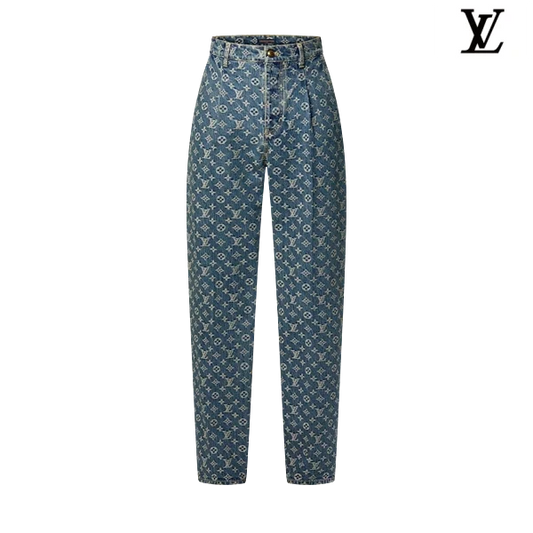 Louis Vuitton Light Blue Monogram Allover Print Denim Pants