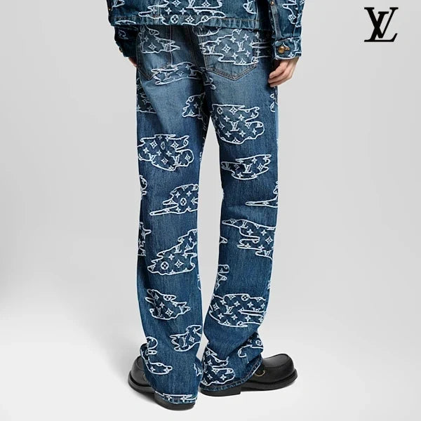Louis Vuitton Blue Sketch Monogram Print Denim Pants