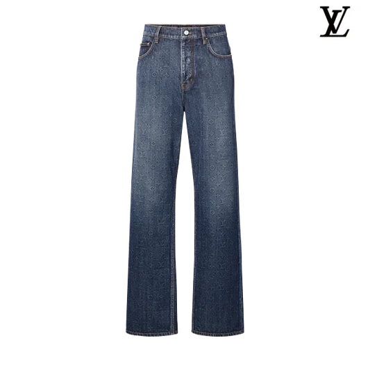 Louis Vuitton Dark Blue Monogram Subtle Print Flared Denim Pants