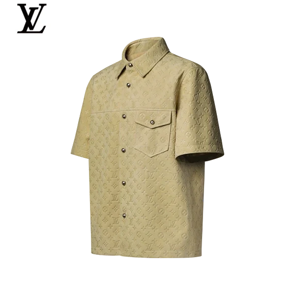 Louis Vuitton Sage Green Monogram Embossed Cotton Short Sleeve Shirt