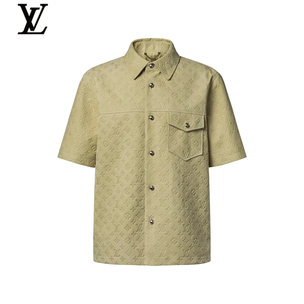 Louis Vuitton Sage Green Monogram Embossed Cotton Short Sleeve Shirt