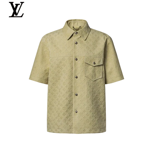 Louis Vuitton Sage Green Monogram Embossed Cotton Short Sleeve Shirt