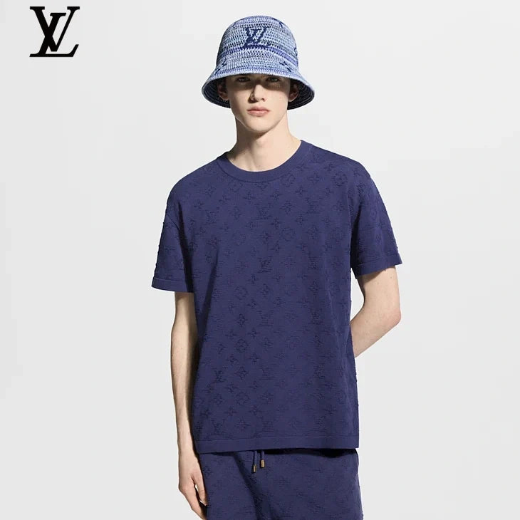 Louis Vuitton Navy Blue Monogram Jacquard Short Sleeve T-Shirt