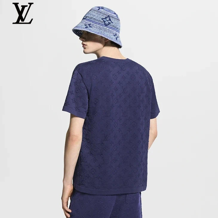 Louis Vuitton Navy Blue Monogram Jacquard Short Sleeve T-Shirt
