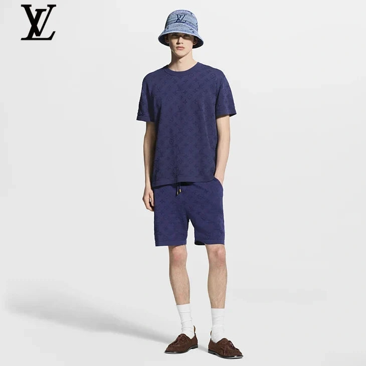 Louis Vuitton Navy Blue Monogram Jacquard Short Sleeve T-Shirt