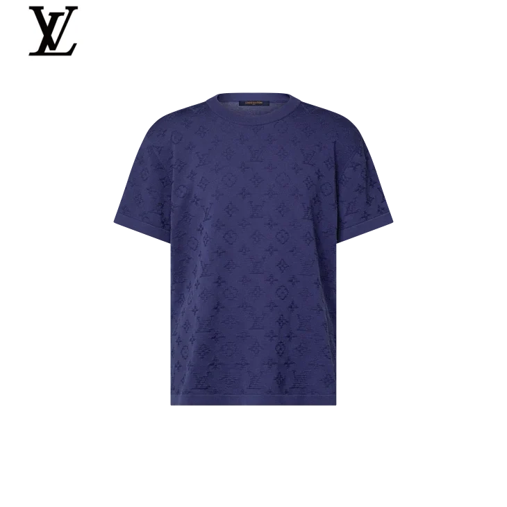 Louis Vuitton Navy Blue Monogram Jacquard Short Sleeve T-Shirt