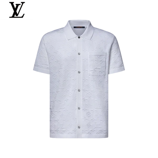 Louis Vuitton White 3D Embossed Monogram Short Sleeve Polo Shirt