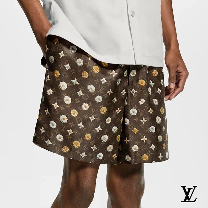 Louis Vuitton Brown Floral Monogram Silk Shorts